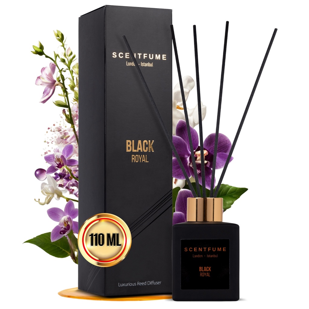 Raumduft mit Duftstäbchen, Veilchen, Jasmin und Schwarze Orchidee, Zimt - 110 ml