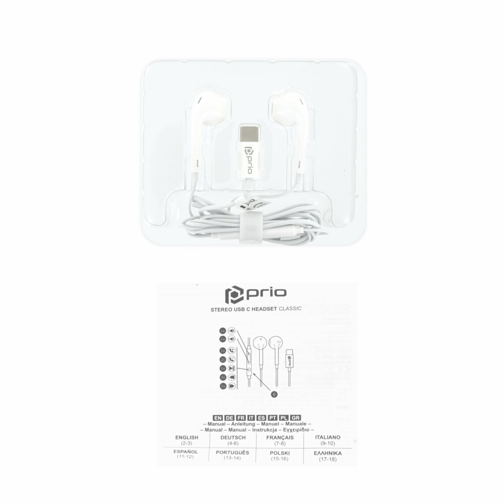 prio Stereo USB-C Headset with Microphone - White