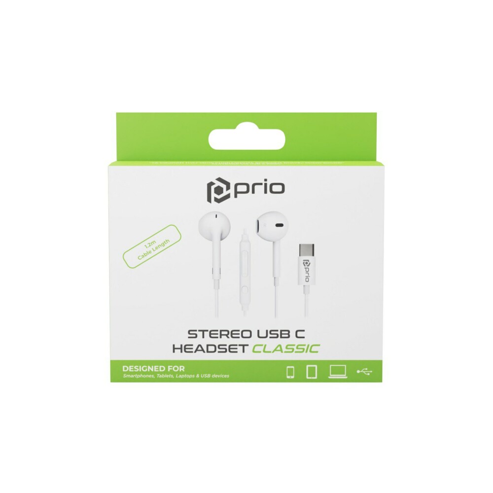 prio Stereo USB-C Headset with Microphone - White