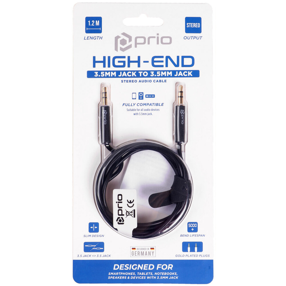 prio High-End 3.5mm Jack to 3.5mm Jack Audio Cable 1.2m - Black