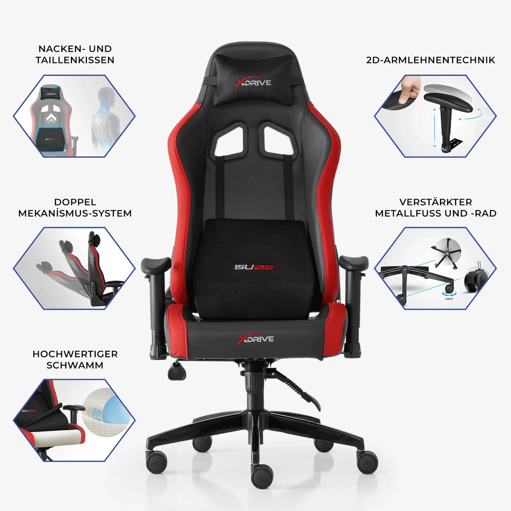 xDrive Gaming Stuhl für Profis, Ergonomischer Bürostuhl, 150 KG Tragfähigkeit