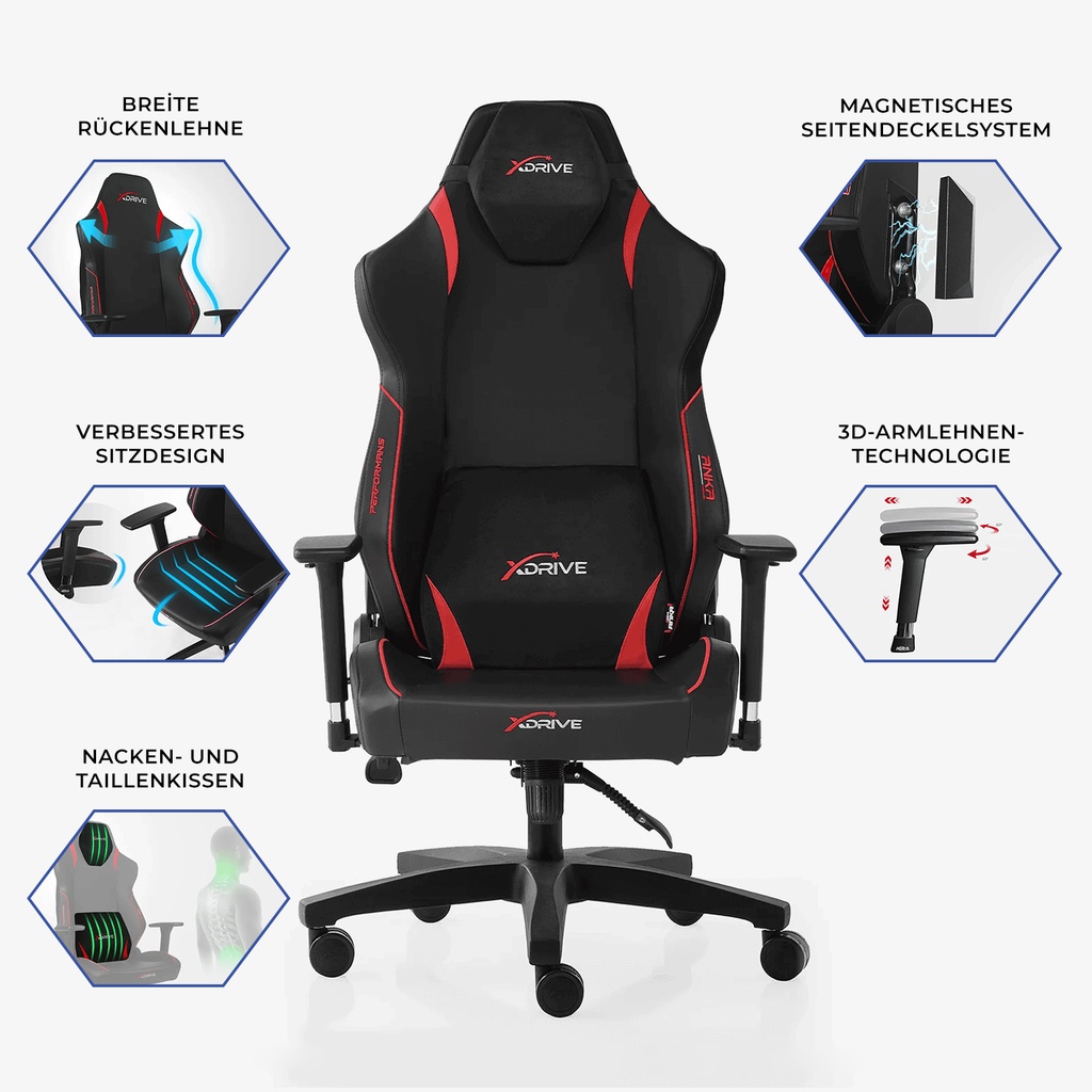 xDrive Gaming Stuhl für Profis, Ergonomischer Bürostuhl, 150 KG Tragfähigkeit