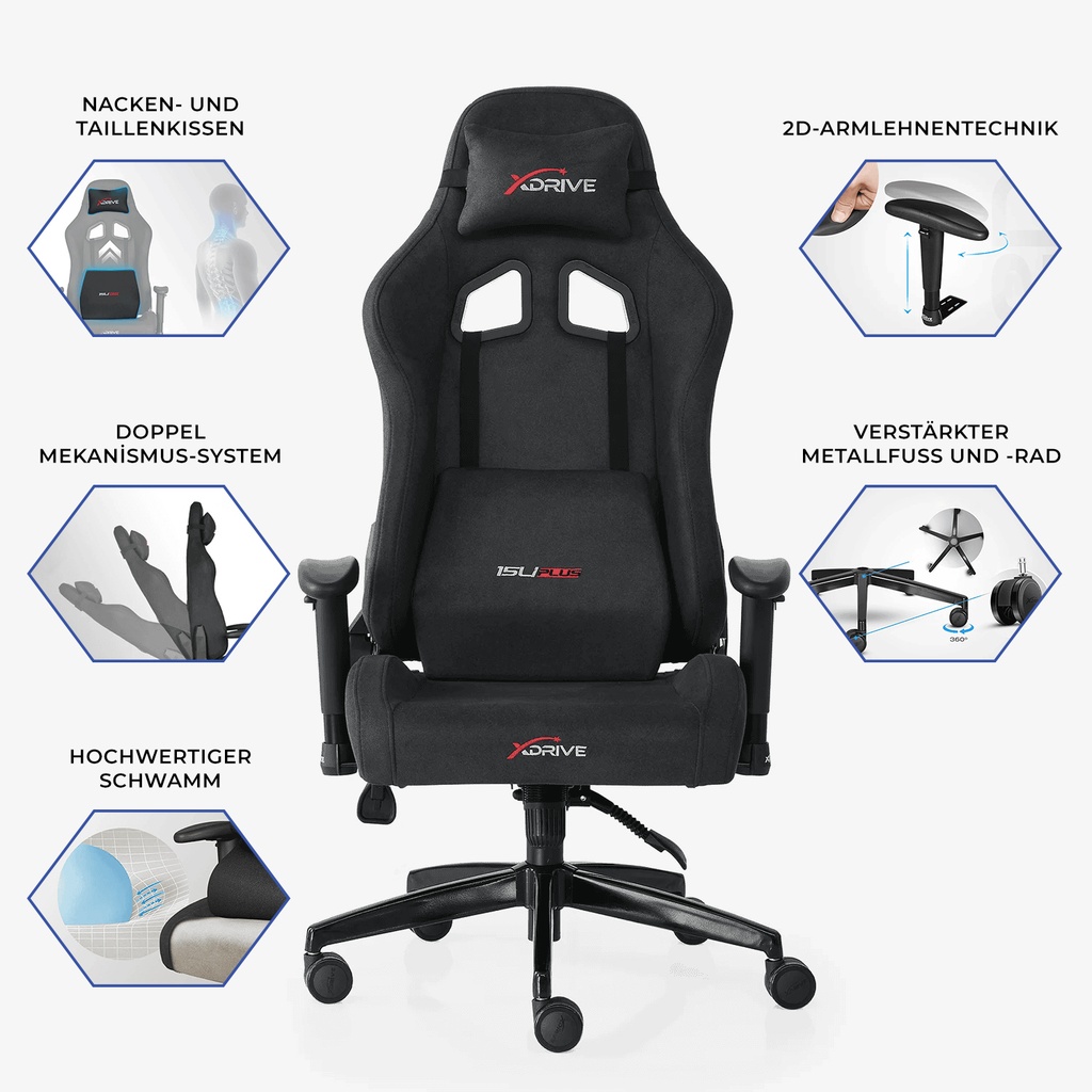 xDrive Gaming Stuhl für Profis, Ergonomischer Bürostuhl, 150 KG Tragfähigkeit