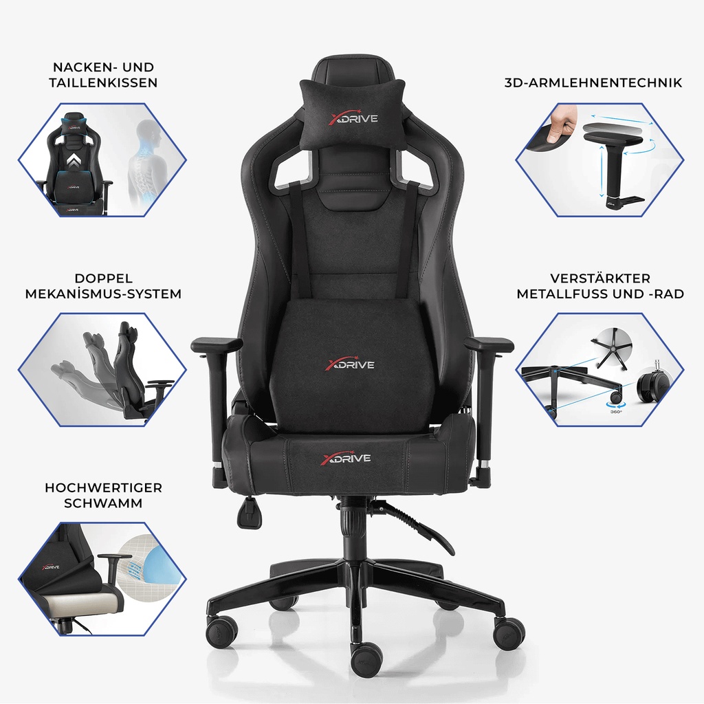 xDrive Gaming Stuhl für Profis, Ergonomischer Bürostuhl, 150 KG Tragfähigkeit