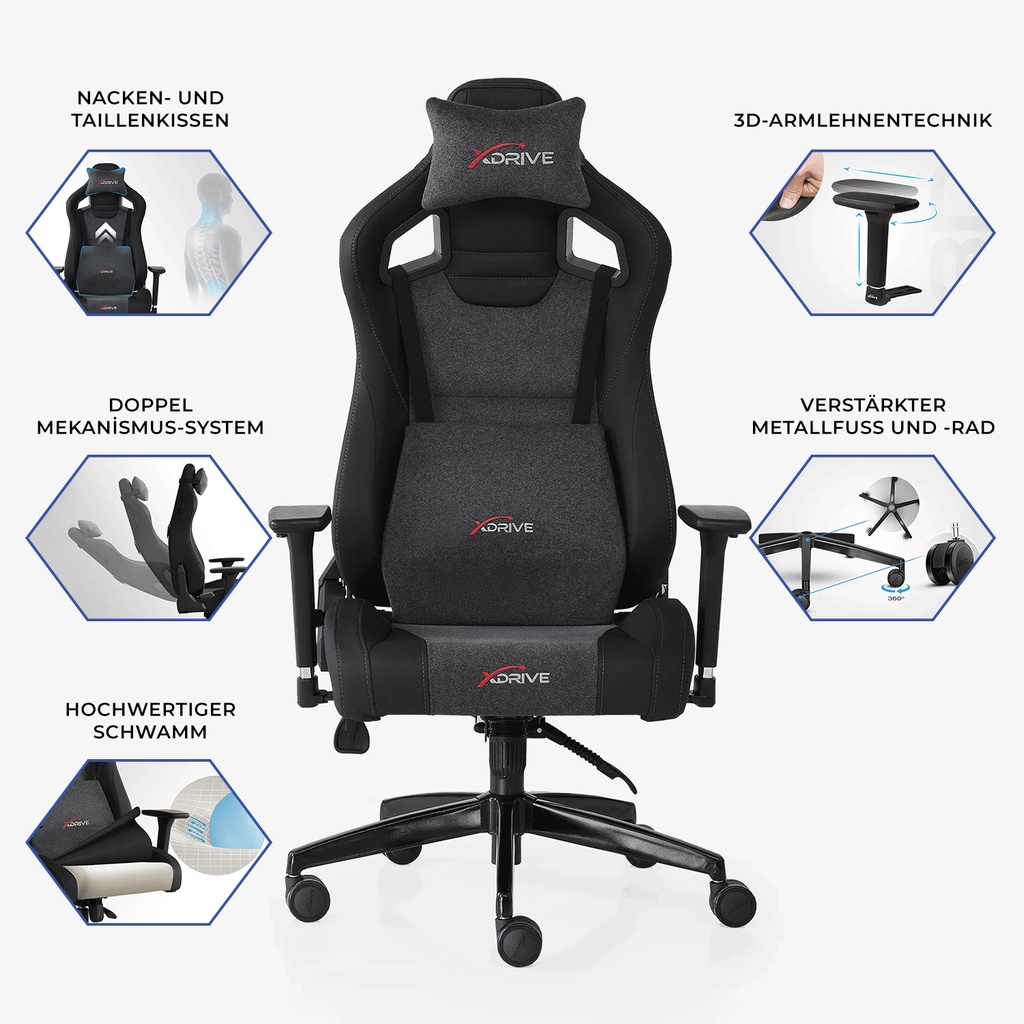 xDrive Gaming Stuhl für Profis, Ergonomischer Bürostuhl, 150 KG Tragfähigkeit