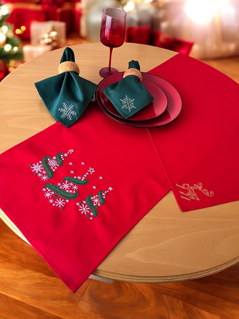Weihnachtlicher Tischläufer Rot mit Tannenbaum-Stickerei 35x120, Weihnachtsdeko