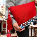 Kulturtasche Damen, Kosmetiktasche Rot, Etnisches Muster, 32x24 cm