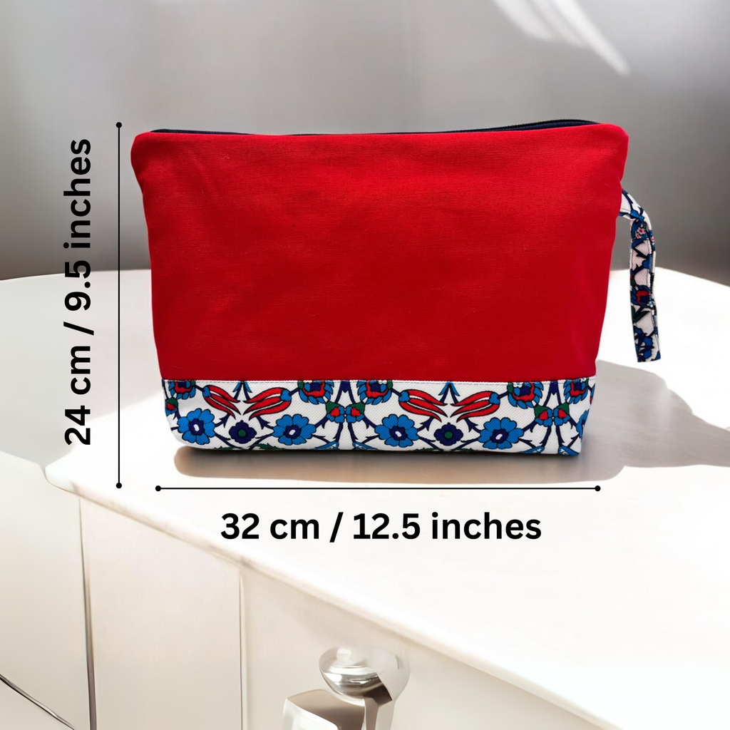 Kulturtasche Damen, Kosmetiktasche Rot, Etnisches Muster, 32x24 cm