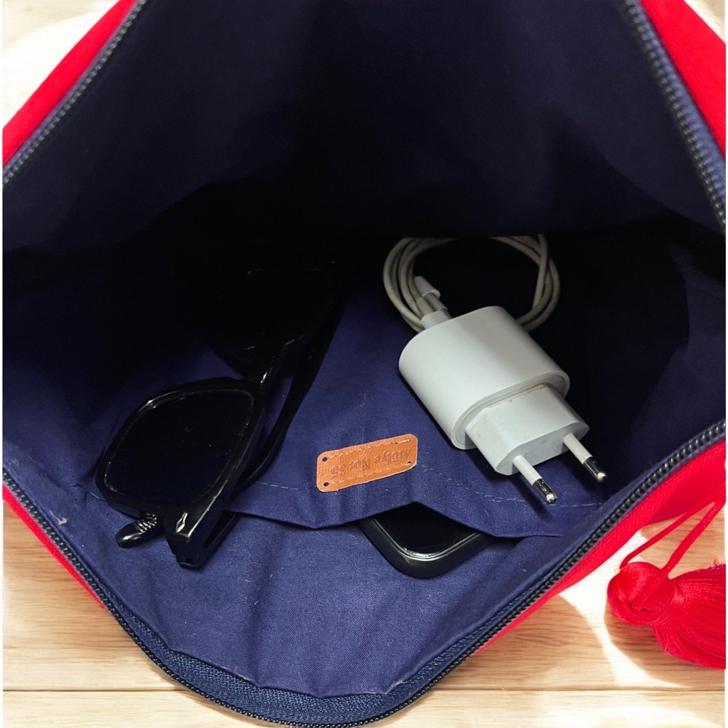 Kulturtasche Damen, Kosmetiktasche Rot, Etnisches Muster, 32x24 cm