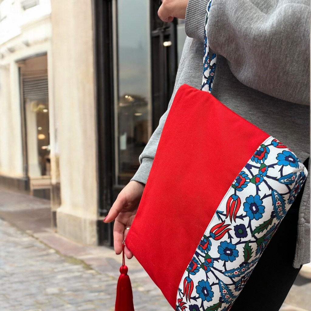 Kulturtasche Damen, Kosmetiktasche Rot, Etnisches Muster, 32x24 cm