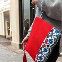 Kulturtasche Damen, Kosmetiktasche Rot, Etnisches Muster, 32x24 cm