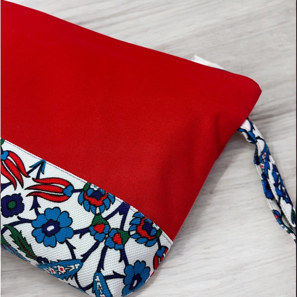 Kulturtasche Damen, Kosmetiktasche Rot, Etnisches Muster, 32x24 cm