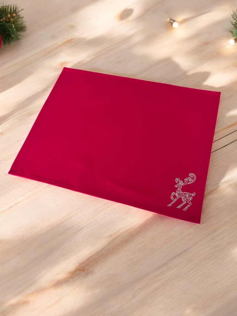 Tischsets Weihnachten, 4er Set Rot Gold Rentier-Stickerei, Abwaschbar 45x35 cm
