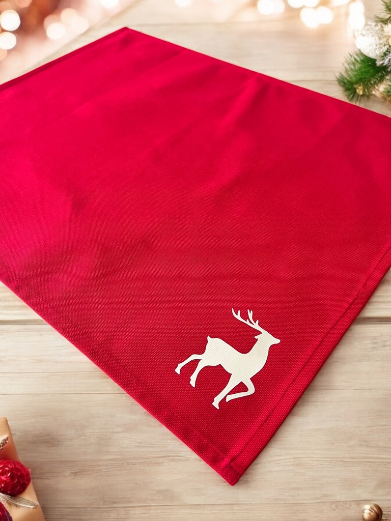Tischsets Weihnachten, 4er Set Rot Gold Rentier-Stickerei, Abwaschbar 45x35 cm