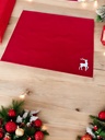 Tischsets Weihnachten, 4er Set Rot Gold Rentier-Stickerei, Abwaschbar 45x35 cm