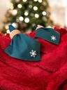 Stoffservietten Weihnachten 4er Set Zümrütgrün Schneeflocken-Stickerei 35x35 cm