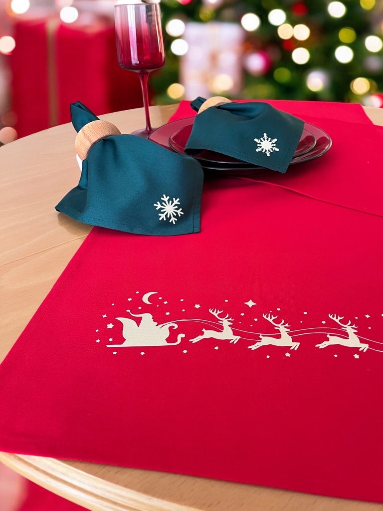 Stoffservietten Weihnachten 4er Set Zümrütgrün Schneeflocken-Stickerei 35x35 cm