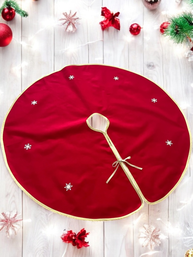Weihnachtsbaumrock Rund Rot-Gold mit Schneeflocken-Motiv, 90 cm Weihnachtsdeko