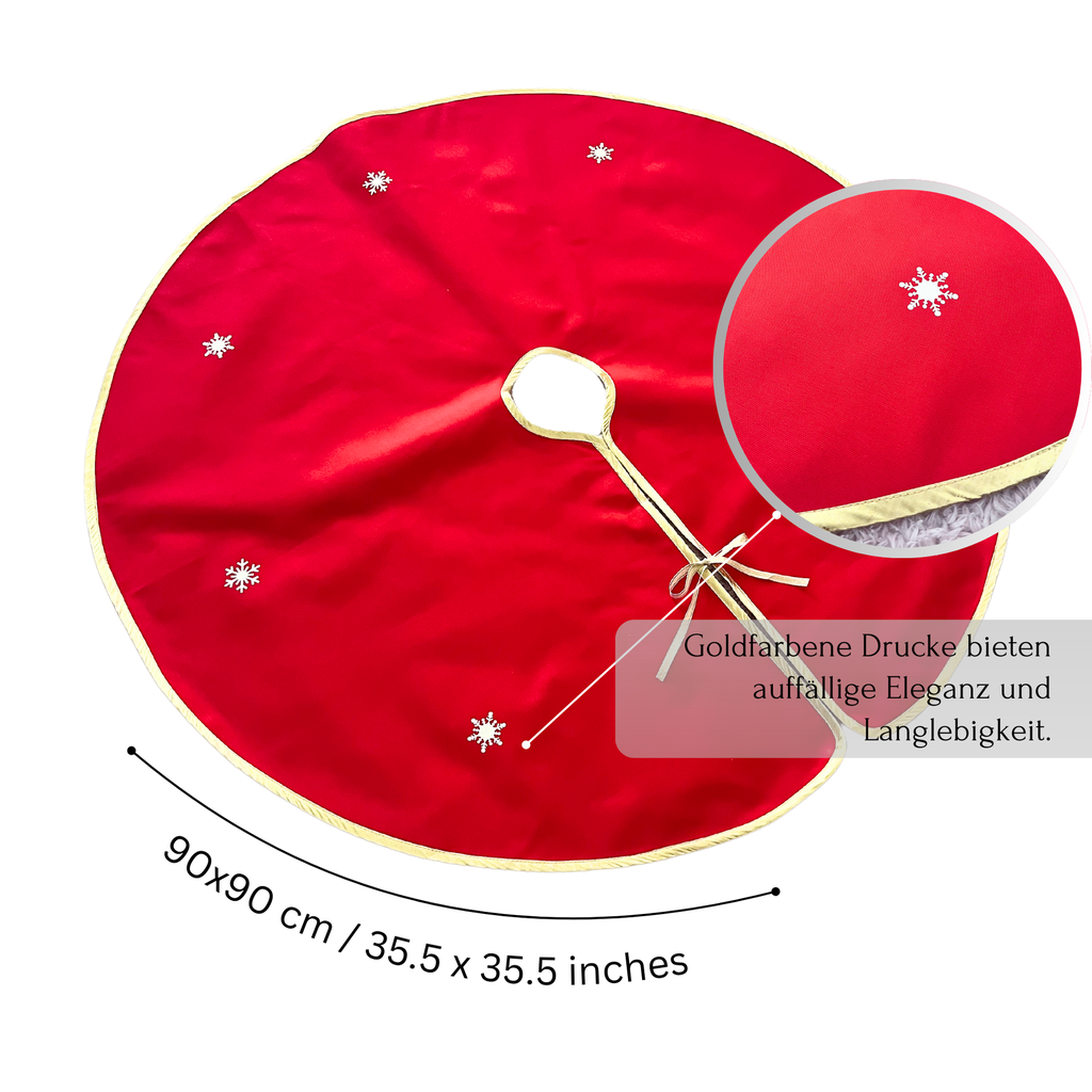Weihnachtsbaumrock Rund Rot-Gold mit Schneeflocken-Motiv, 90 cm Weihnachtsdeko