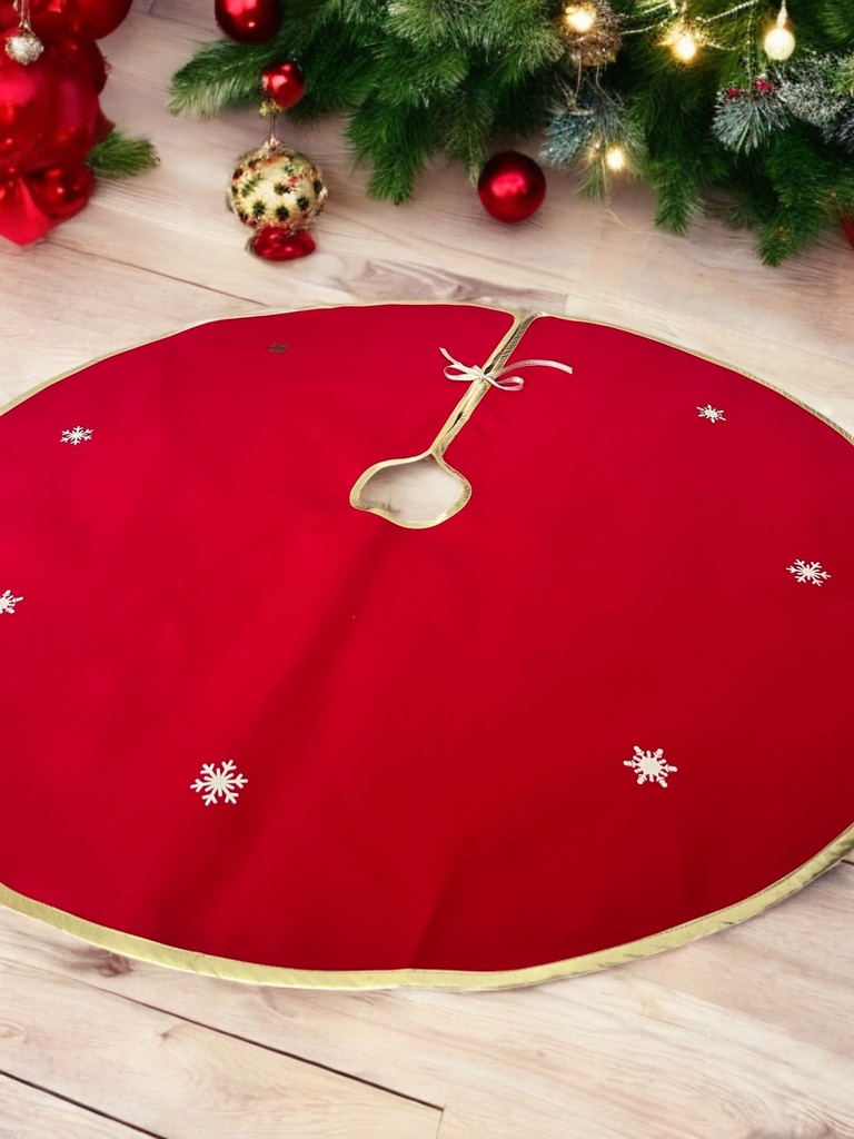 Weihnachtsbaumrock Rund Rot-Gold mit Schneeflocken-Motiv, 90 cm Weihnachtsdeko