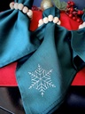 Stoffservietten Weihnachten 4er Set Zümrütgrün Schneeflocken-Stickerei 35x35 cm - Stickerei