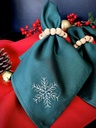 Stoffservietten Weihnachten 4er Set Zümrütgrün Schneeflocken-Stickerei 35x35 cm - Stickerei