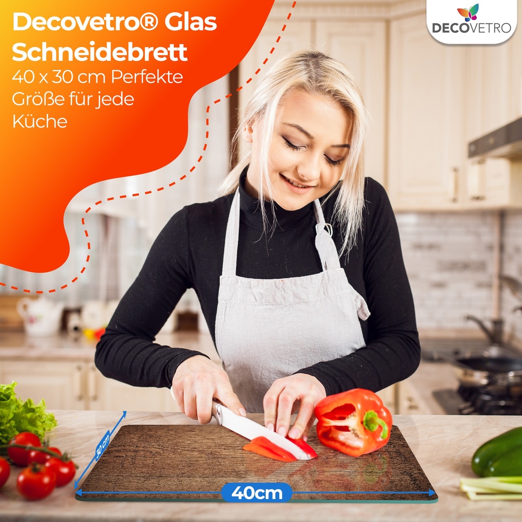 Decovetro Schneidebrett Glas |40x30cm | Glass Cutting Board | Leicht zu reinigen
