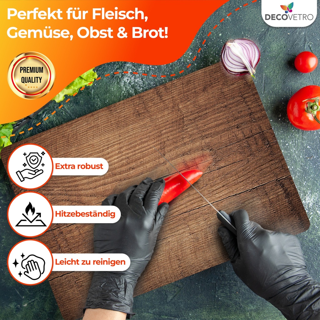 Decovetro Schneidebrett Glas |40x30cm | Glass Cutting Board | Leicht zu reinigen