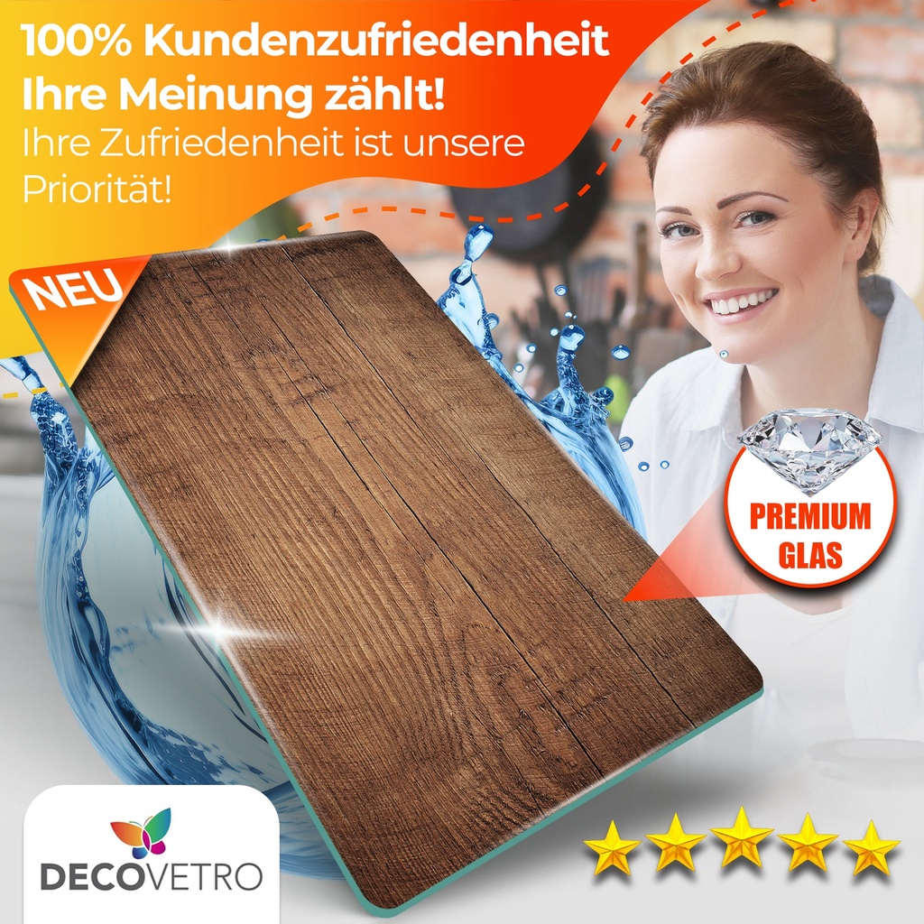 Decovetro Schneidebrett Glas |40x30cm | Glass Cutting Board | Leicht zu reinigen