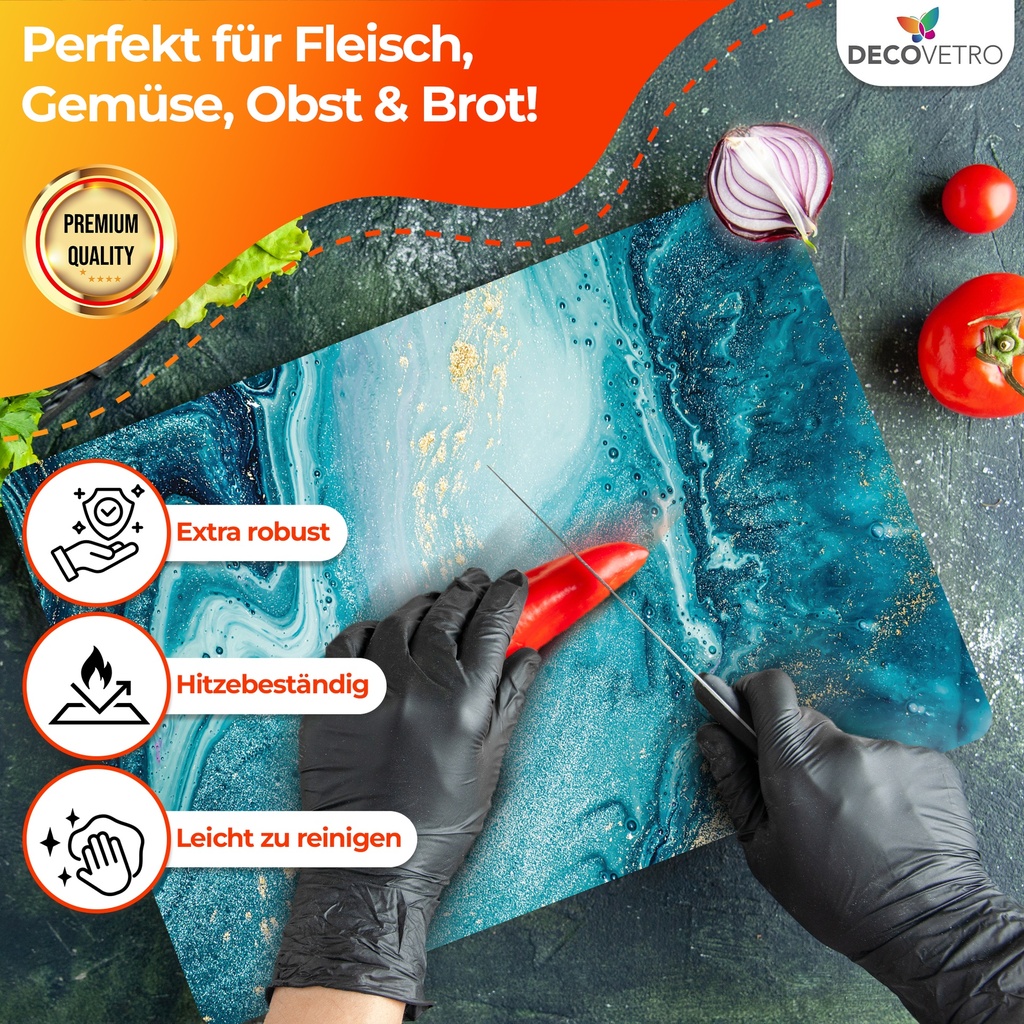 Decovetro Schneidebrett Glas |40x30cm | Glass Cutting Board | Leicht zu reinigen