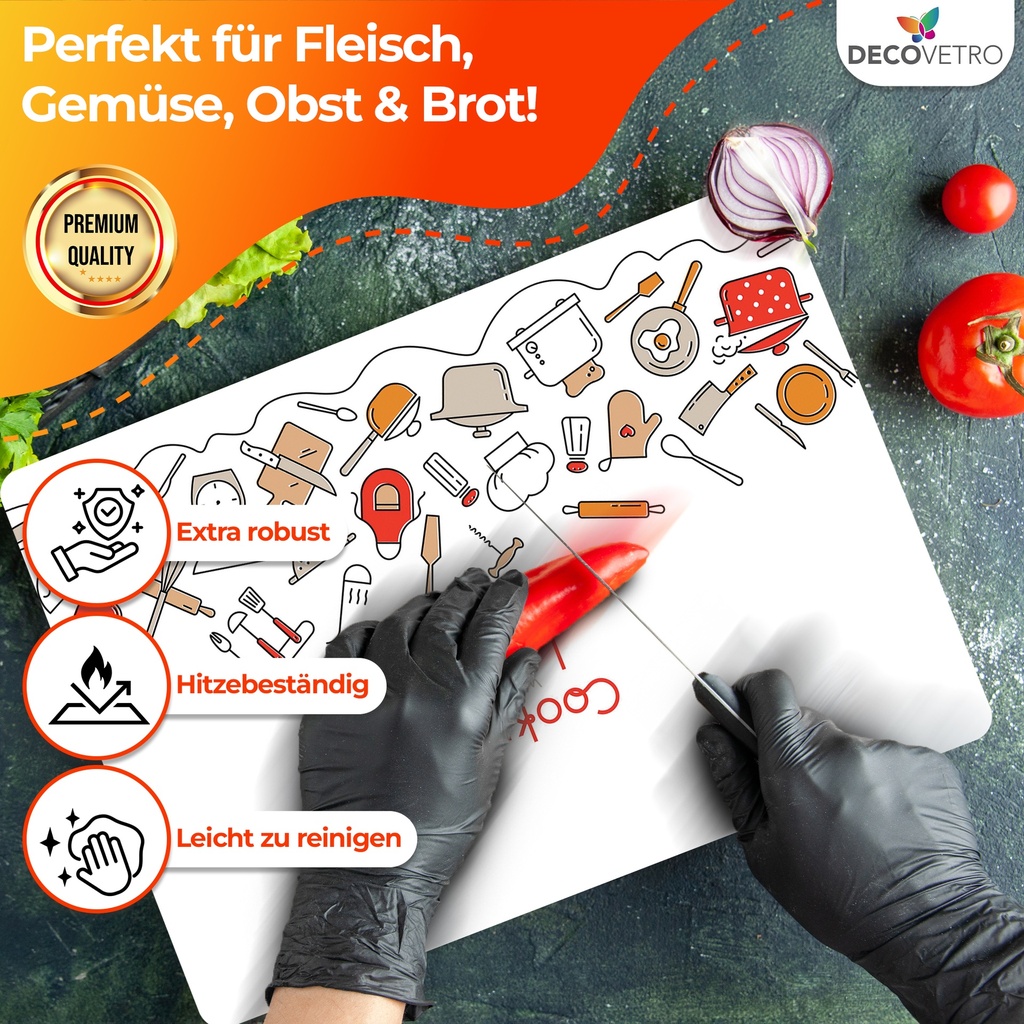 Decovetro Schneidebrett Glas |40x30cm | Glass Cutting Board | Leicht zu reinigen
