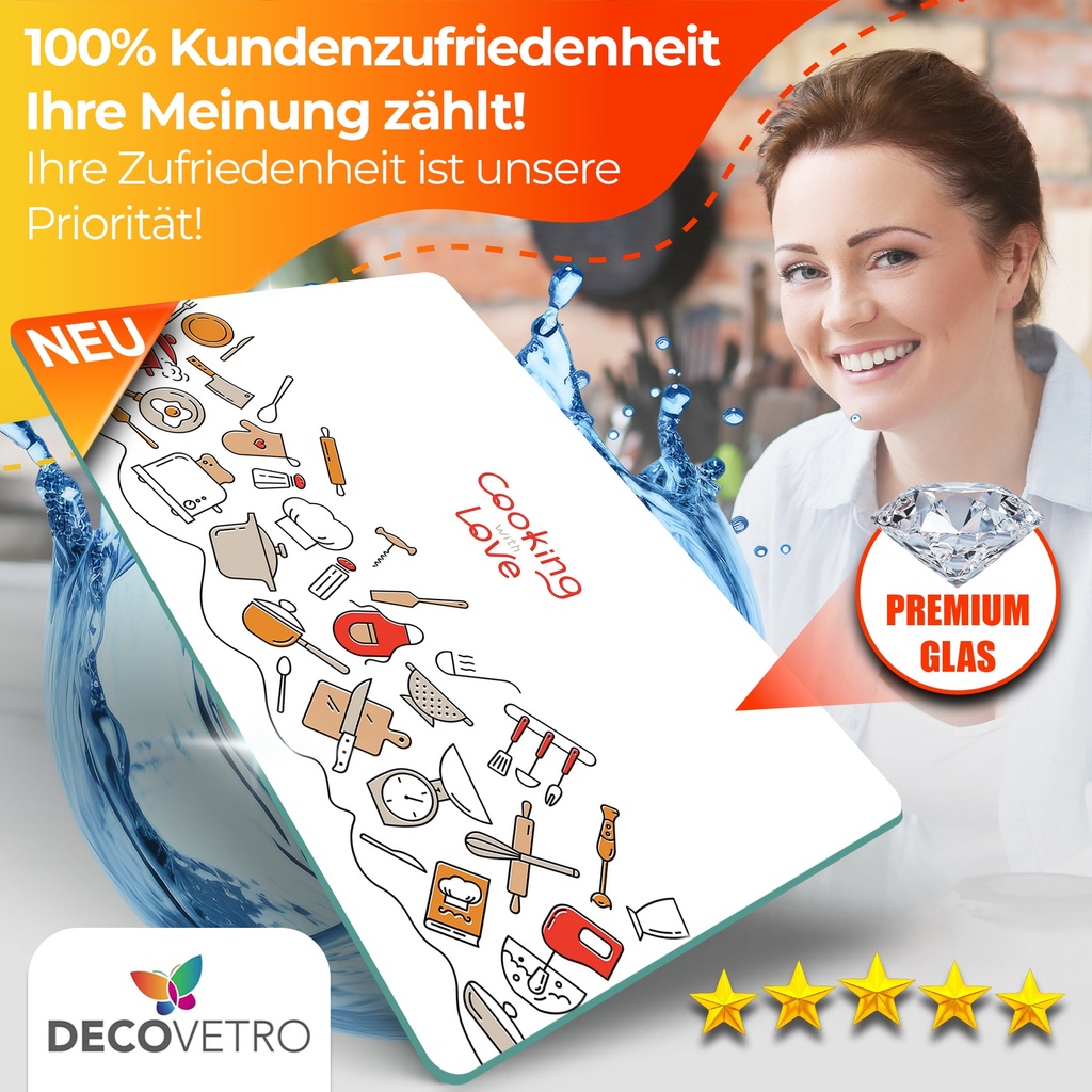 Decovetro Schneidebrett Glas |40x30cm | Glass Cutting Board | Leicht zu reinigen