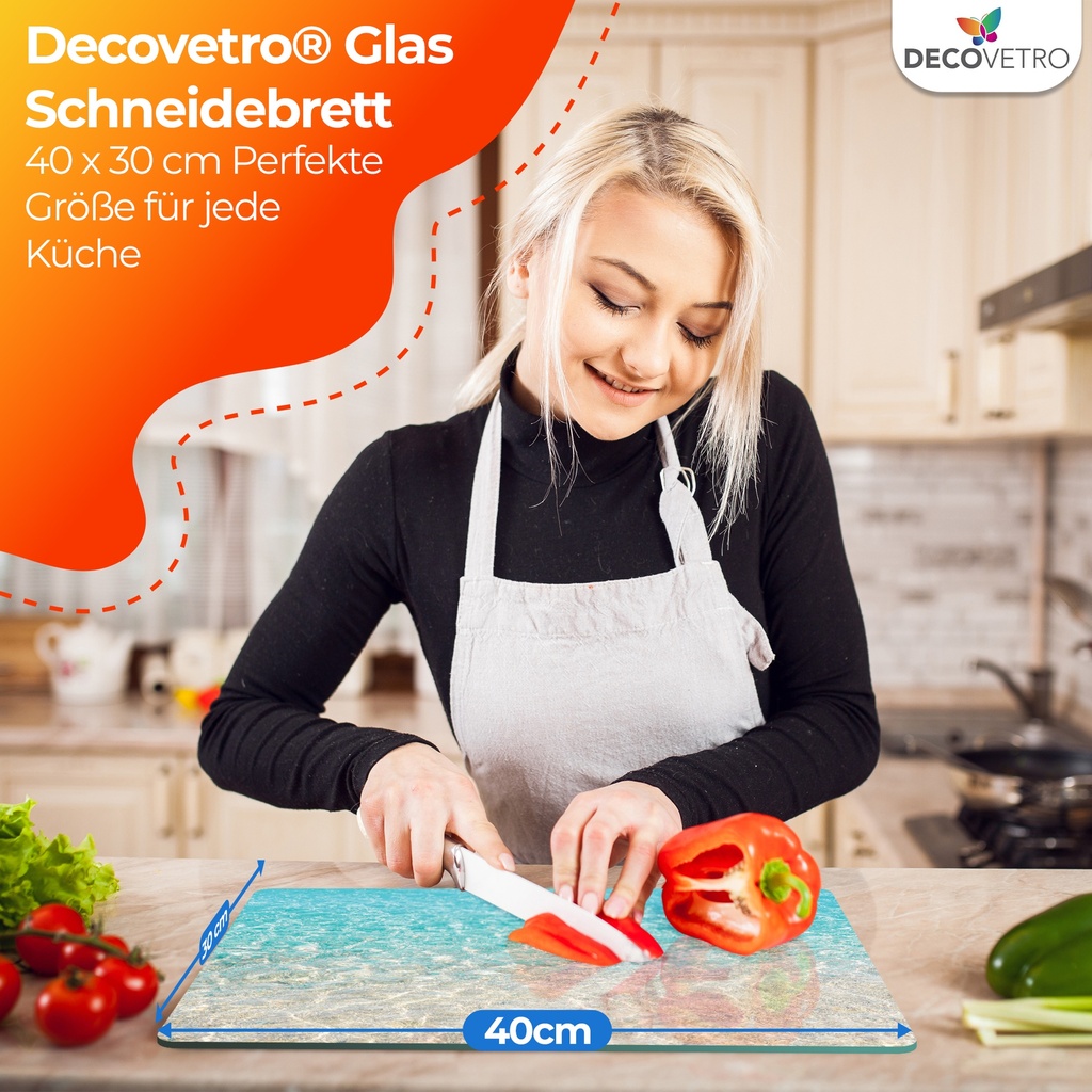 Decovetro Schneidebrett Glas |40x30cm | Glass Cutting Board | Leicht zu reinigen