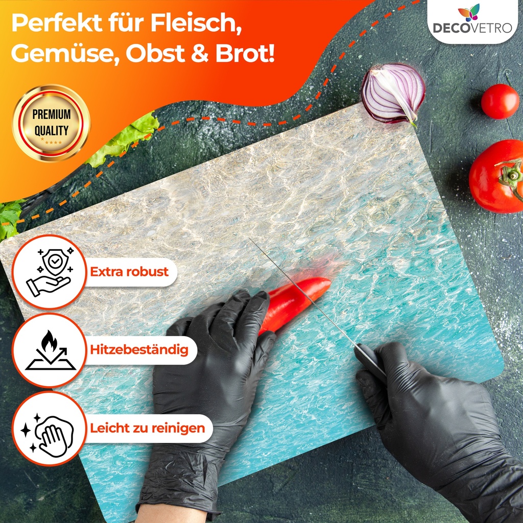 Decovetro Schneidebrett Glas |40x30cm | Glass Cutting Board | Leicht zu reinigen