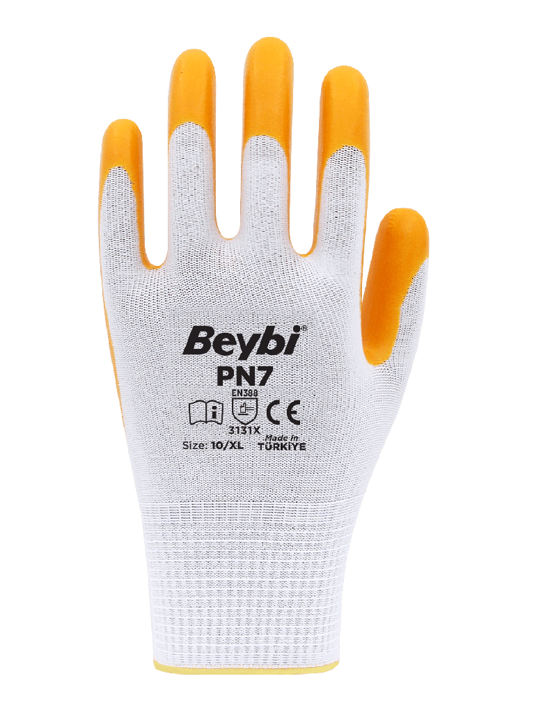 12 Paar Arbeitshandschuhe, Polyester, Gelb und Weiß