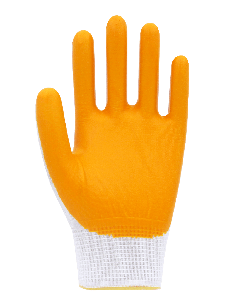 12 Paar Arbeitshandschuhe, Polyester, Gelb und Weiß