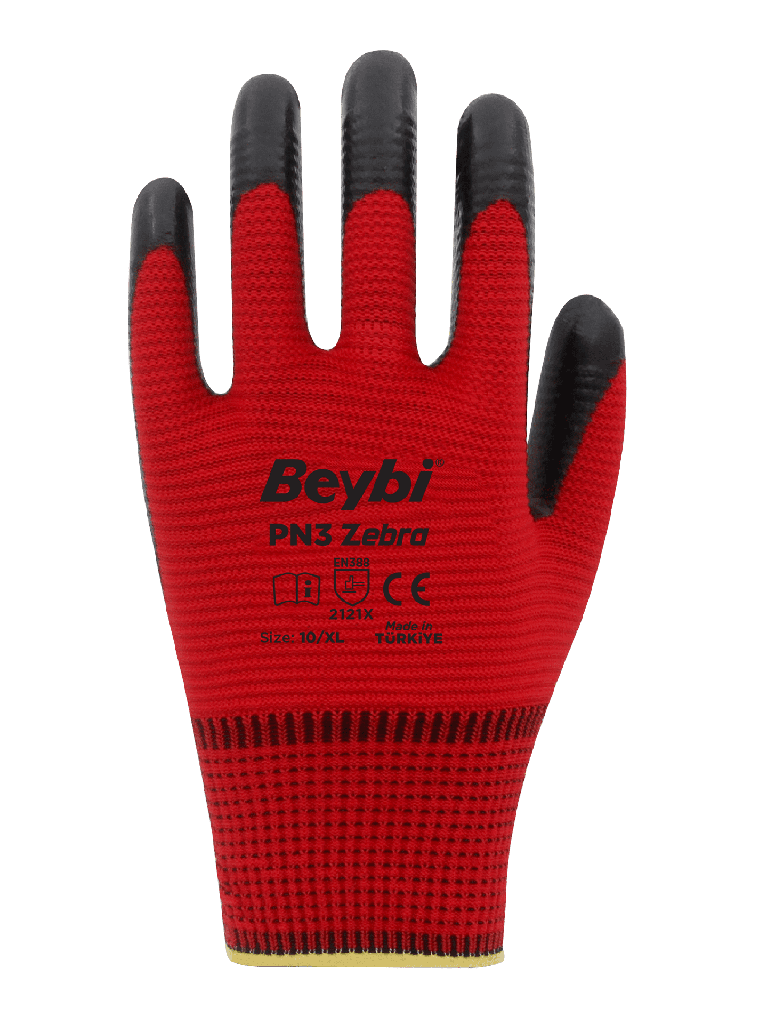 12 Paar Arbeitshandschuhe, Polyester, Rot und Schwarz
