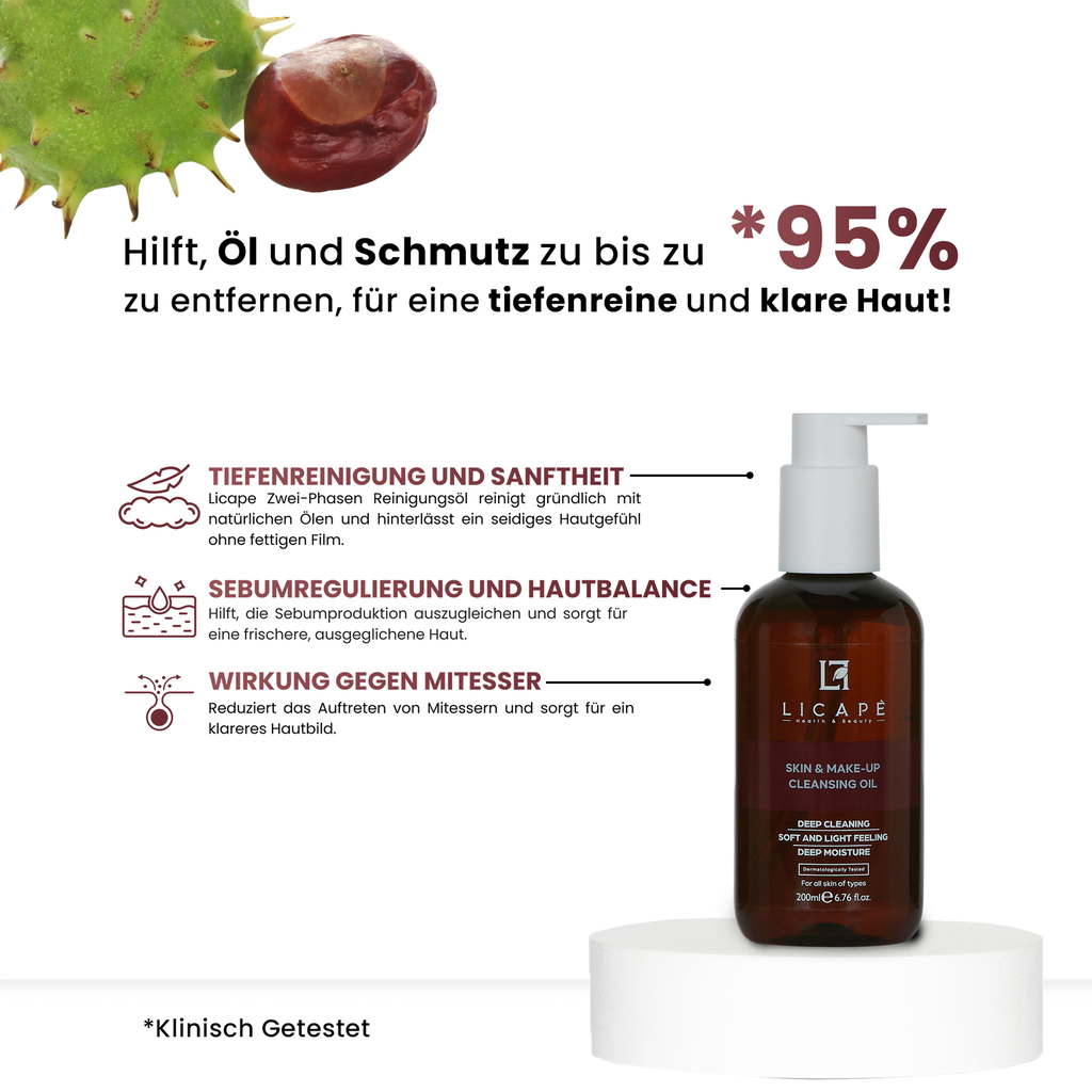Reinigungsöl 200 ml - Zweiphasen-Cleanser für Haut & Make-up mit Anti-Akne
