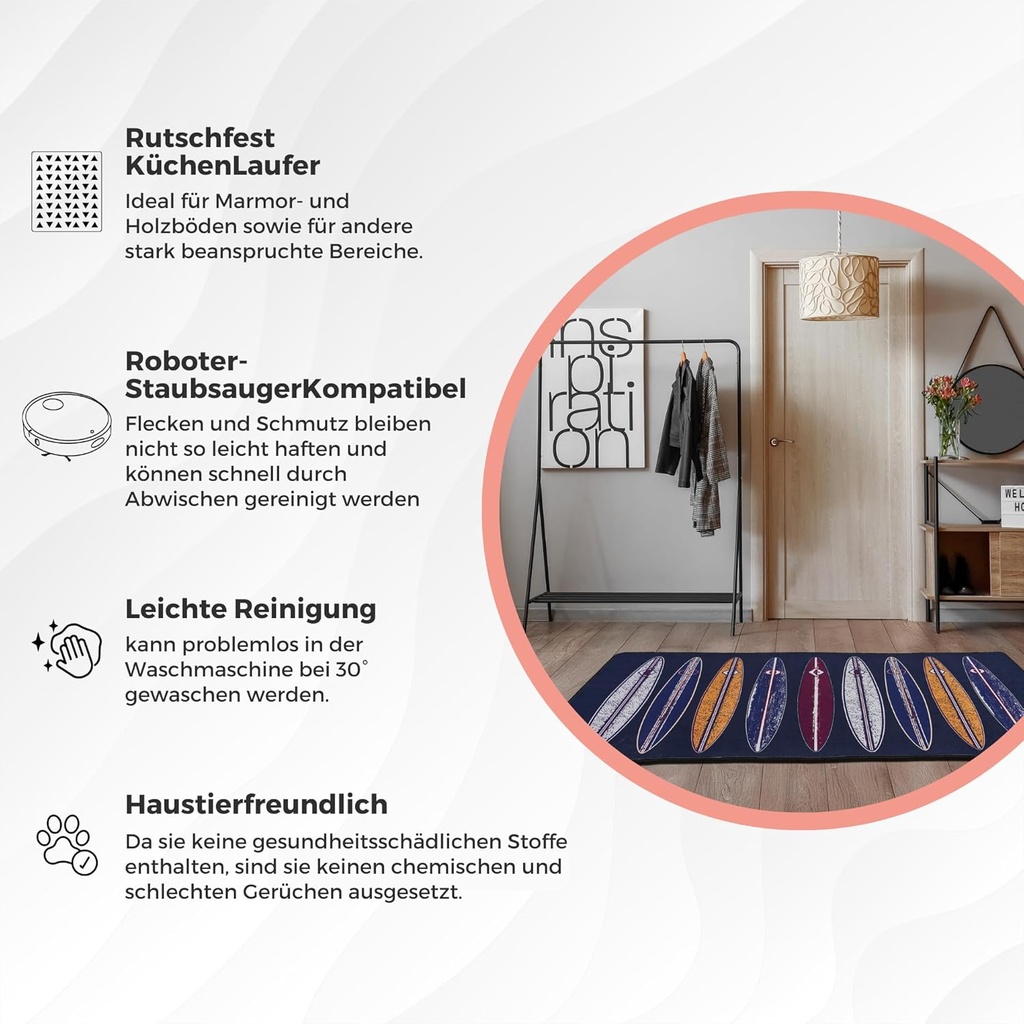 miqna Küchenteppich, rutschfeste Küchenläufer, Waschbarer Küchen Teppich