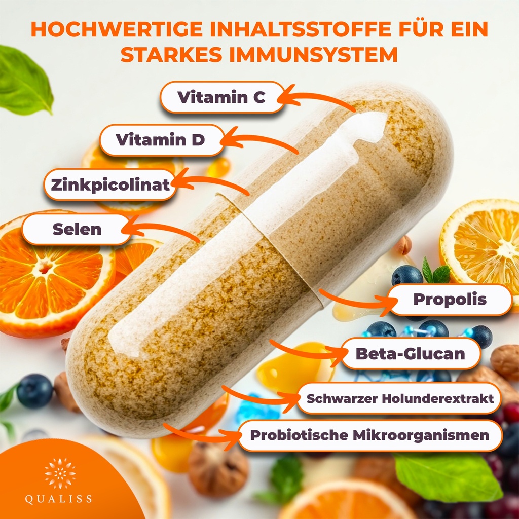 Q More - Immunsystem Unterstützung mit Vitamin C, D, Zink, Selen - 60 Kapseln
