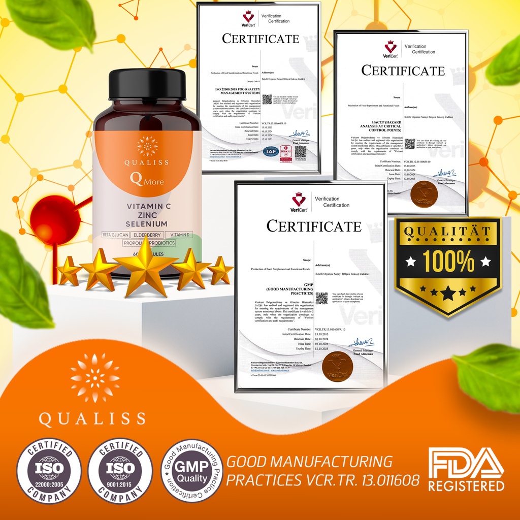Q More - Immunsystem Unterstützung mit Vitamin C, D, Zink, Selen - 60 Kapseln