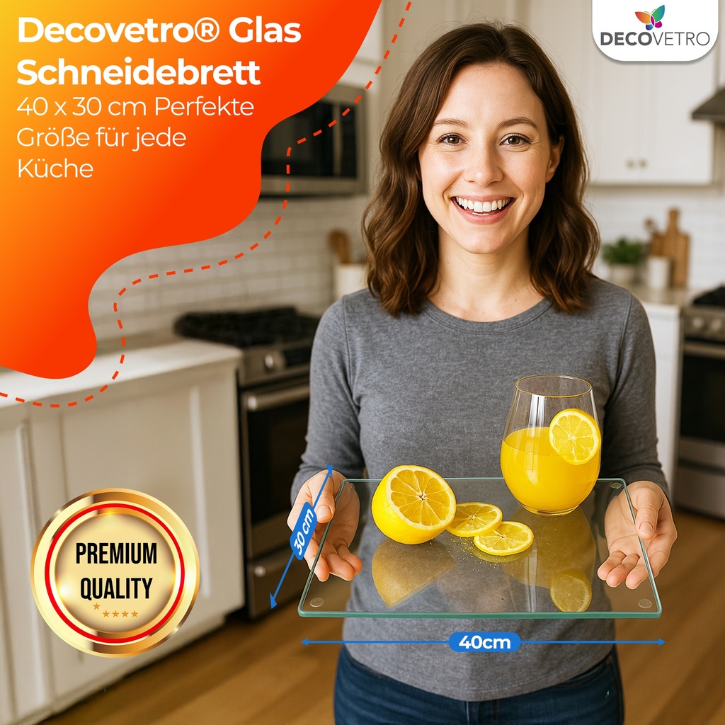Decovetro Schneidebrett Glas |40x30cm | Glass Cutting Board | Leicht zu reinigen