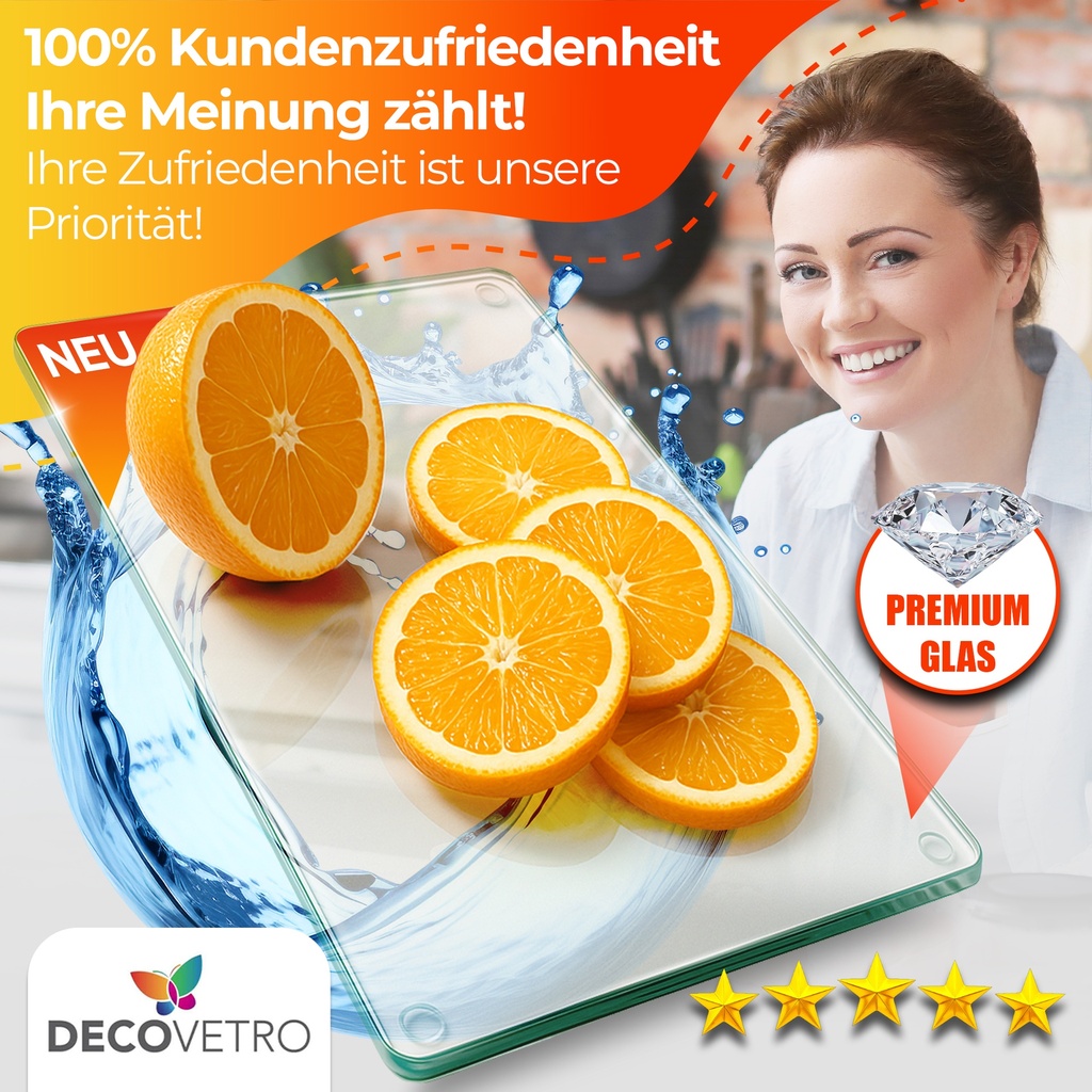 Decovetro Schneidebrett Glas |40x30cm | Glass Cutting Board | Leicht zu reinigen