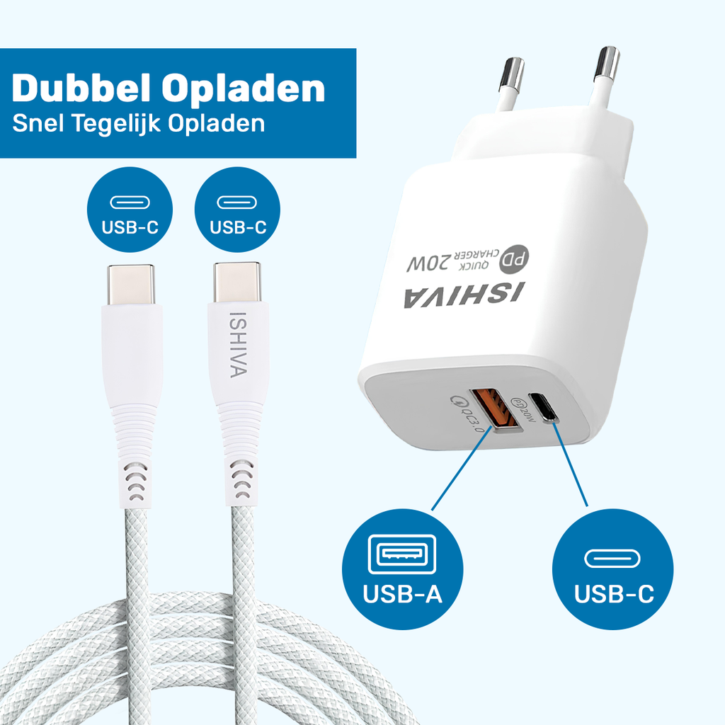 UFUZON Ishiva USB-C Adapter Ladegerät USB-Stecker – USB-C-zu-USB-C-Kabel – 20W