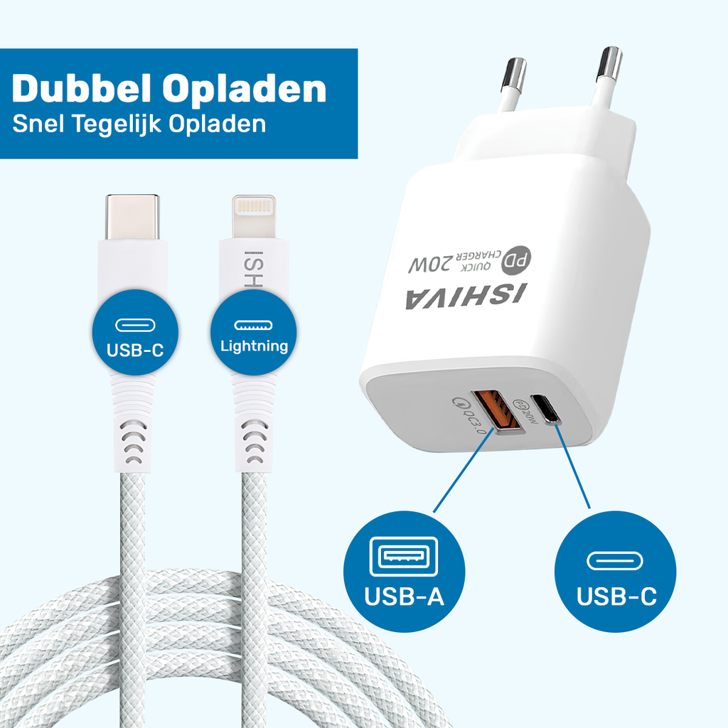 UFUZON Ishiva USB-C Adapter Ladegerät USB-Stecker–USB-C-zu-Lightning-Kabel–20W