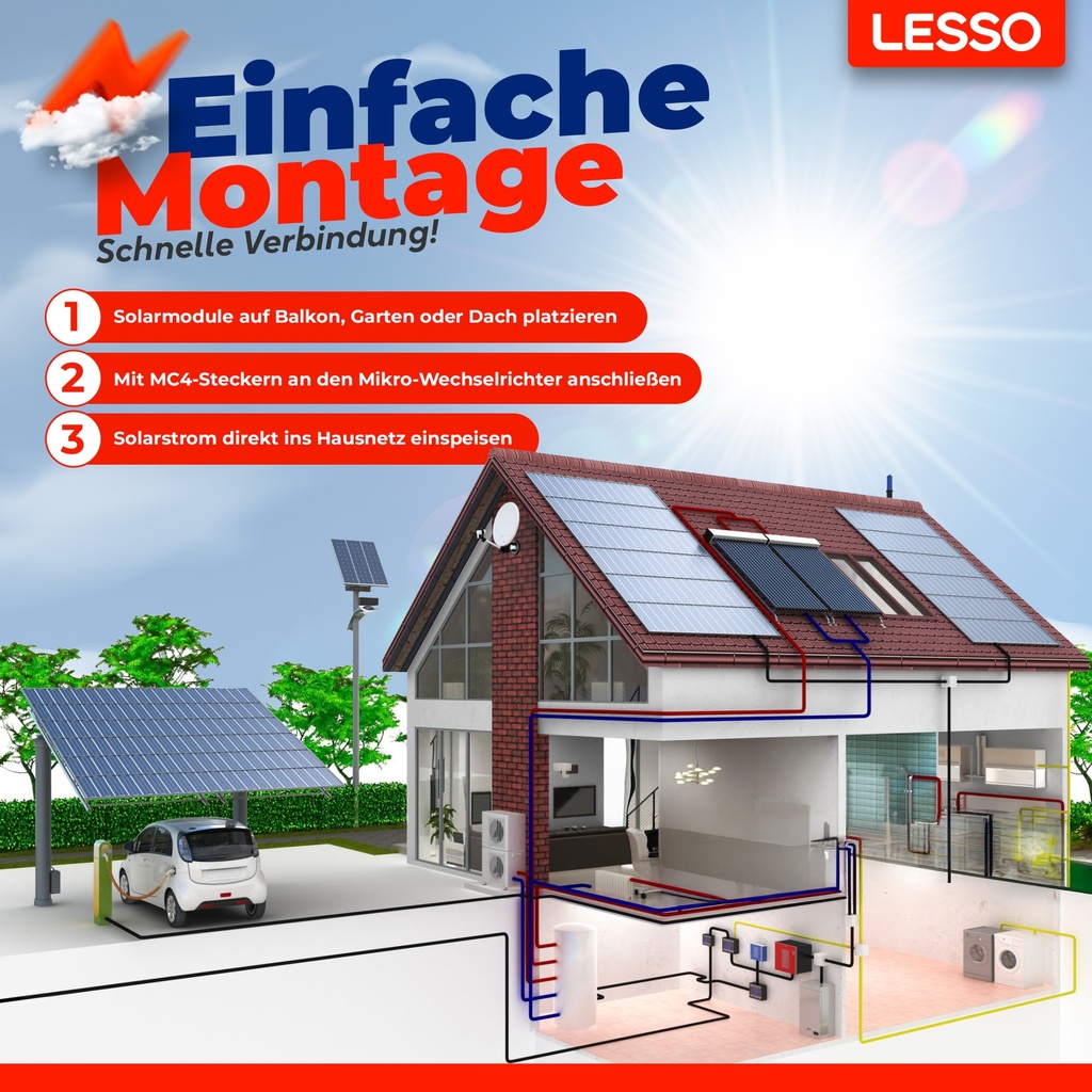 Balkonkraftwerk 800 Watt |  PV Solar Balkonkraftwerk 820WP |  Microwechselrichter / 2 PV-Module / Kabel