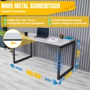 MMX METAL Schreibtisch aus Metall, Hellgrau farbene Platte und schwarzes Gestell, Computertisch, einfache Montage, 140 x 70 x 73 cm