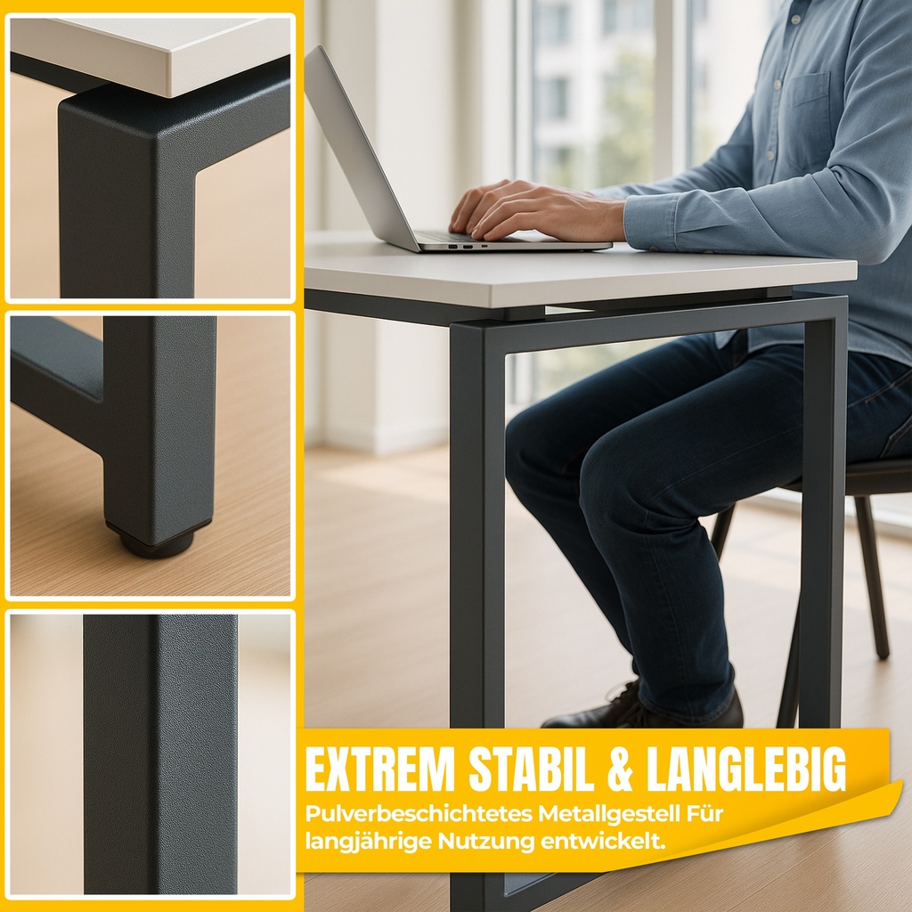 MMX METAL Schreibtisch aus Metall, Hellgrau farbene Platte und schwarzes Gestell, Computertisch, einfache Montage, 140 x 70 x 73 cm