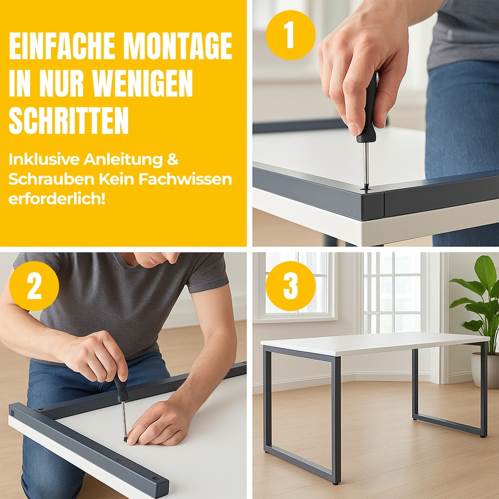 MMX METAL Schreibtisch aus Metall, Hellgrau farbene Platte und schwarzes Gestell, Computertisch, einfache Montage, 140 x 70 x 73 cm
