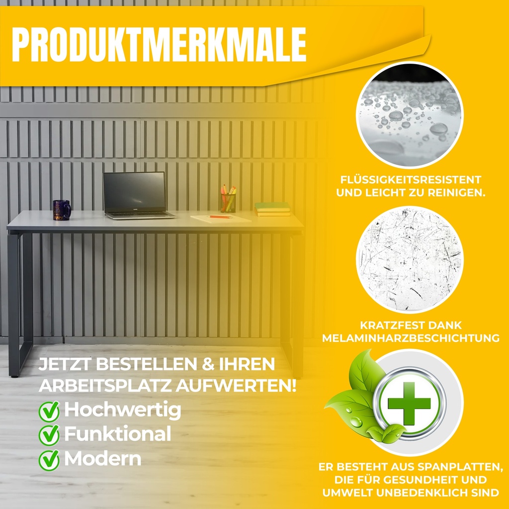 MMX METAL Schreibtisch aus Metall, Hellgrau farbene Platte und schwarzes Gestell, Computertisch, einfache Montage, 140 x 70 x 73 cm